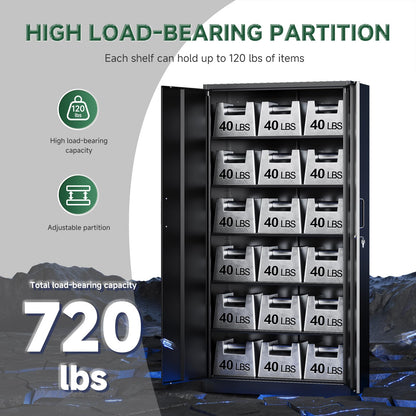 Letaya Metal Storage Cabinets with Lock Doors,Tall Locker Organizer Steel Garage Cabinets, 5 Adjustable Layers Shelves for Home, Office, Warehouse,Tool,Industrial(Black)