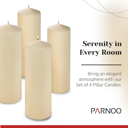 Unscented Pillar Candles - Set of 4 White Pillar Candles - 3x9 Slow Burning Large Candles for Weddings & Table Centerpieces, PARNOO