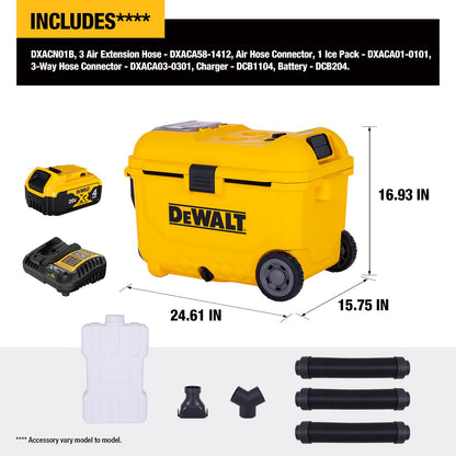 DEWALT Evaporative Air Cooler Portable Air Conditioner & 8 Gal Ice Chest with Battery & Charger, Digital Display & Turbo Cool to 53.6°F 3-Speed Settings Battery Powered Swamp Cooler, DXACN01A