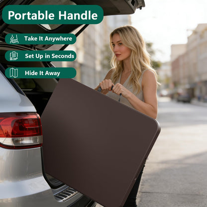 MAKE CHANGES 6FT Folding Table, Heavy Duty Plastic Fold-in-Half Utility Table with Handle, Portable Camping Picnic Table with Steel Legs for Indoor Outdoor Party, Dining, Brown,2 Pack