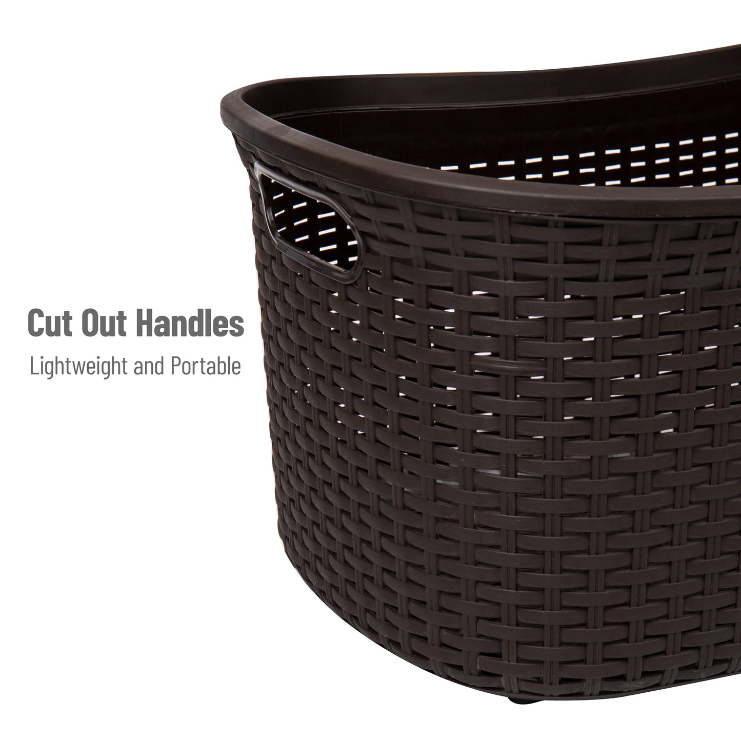 Mind Reader 40L Laundry Basket, Clothes Hamper, Wicker Design, Plastic, 23"L x 14.5"W x 11"H, Set of 2, Brown