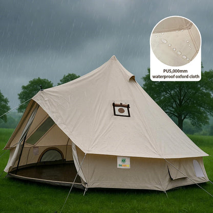 Bell Yurt Tent, Waterproof Luxury 4 Season Hot Tent with Stove Jack/Air Conditioner Vents/2 Skylight for Family Outdoor Camping Oxford Glamping Tents for All Year Living (3M- 97 sq. ft yurt)