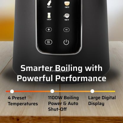 Epsilon LCD Electric Kettle 1100W - 1.7L Hot Water Tea Kettle with Digital Display, Temperature Control, Fast Boil, BPA-Free Electric Teapot with Auto Shut-Off & Boil Dry Protection