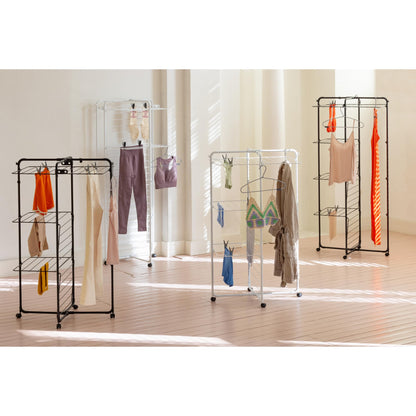 Brabantia HangOn Tower Clothes Drying Rack with Wheels | 98ft (30m) | White | Tall 3-Tier Indoor Clothes Airer with Adjustable Shelves for Towels, Folds Flat to Save Space | Fits 3 Full Loads