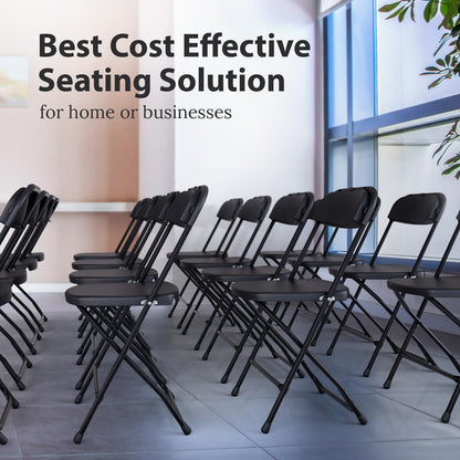 Our Modern Space 10 Pack Foldable Plastic Chair | Folding & Stackable | 350 lbs Capacity Steel Frame Seats for Indoor Outdoor | Commercial Use Events Wedding Party Bulk Picnic Kitchen Dining - Black