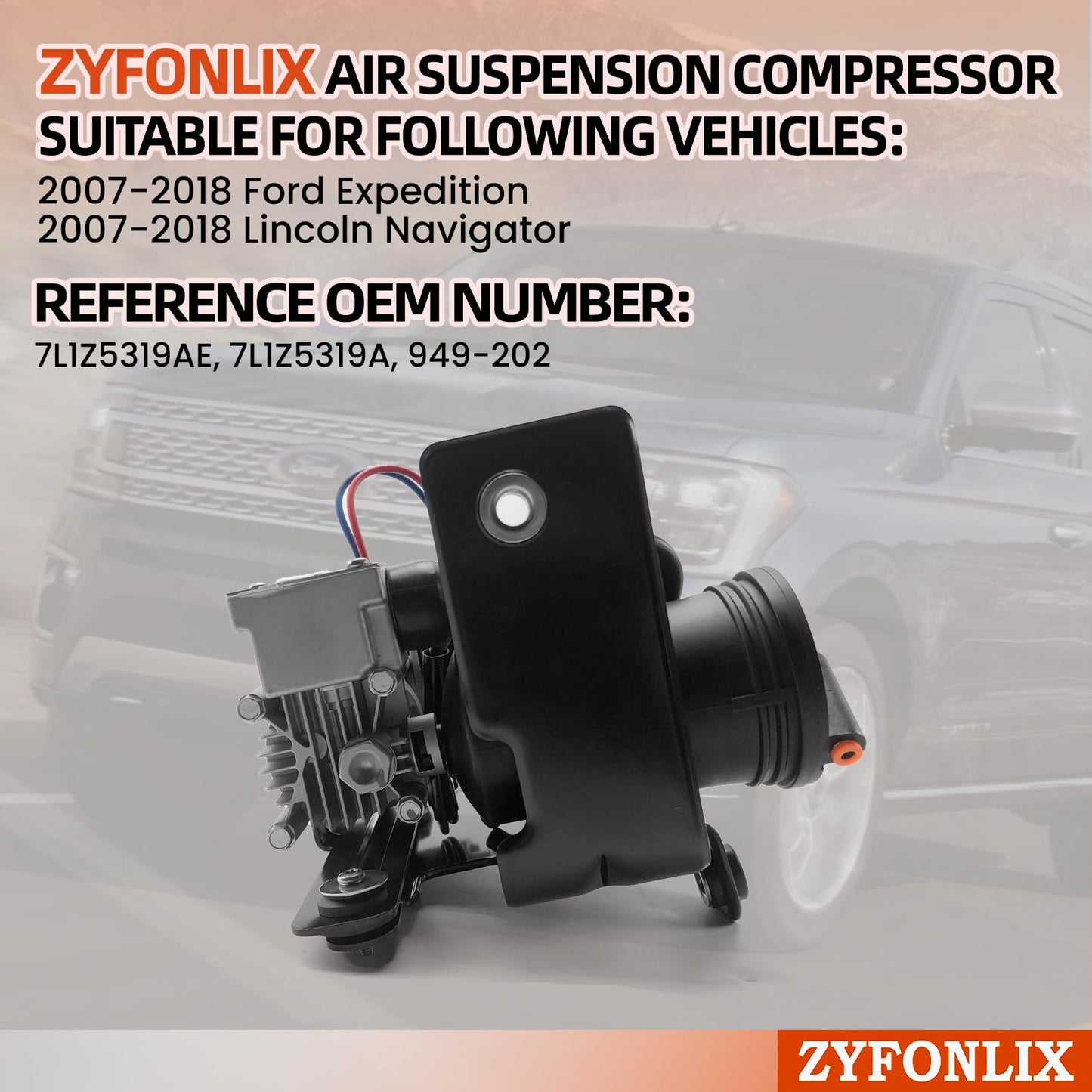 ZYFONLIX Air Suspension Compressor Compatible with Lincoln Navigator 2007-2018, Expedition 2007-2018, OEM 7L1Z5319AE, 7L1Z5319A, 949-202