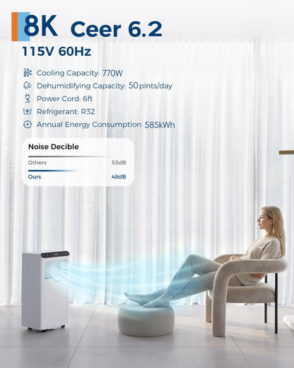8,000 BTUs Portable Air Conditioner, 3-in-1 Portable AC Unit with Fan & Dehumidifier, Room Air Conditioner Cools up to 350 Sq.Ft, Standing AC Unit with Remote Control & 24H Timer, for Home, Office