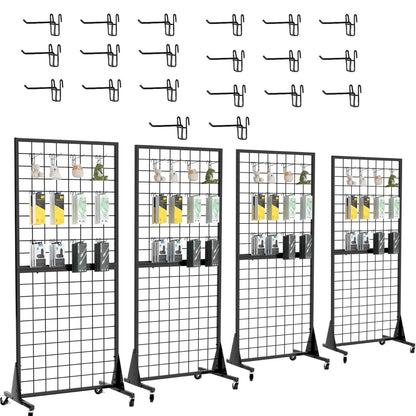DEYEGELEA 4-Pack 2'x5.5' Ft Gridwall Panel Display Stands Heavy Duty Floor Standing Retail Display Rack with Triangle Base for Retail Art Show With 20 Hooks