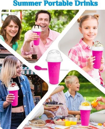 DIY Magic Slushy Maker Cup - Portable Double Layer Silica Slushie Cup with Lid & Straw - Pink
