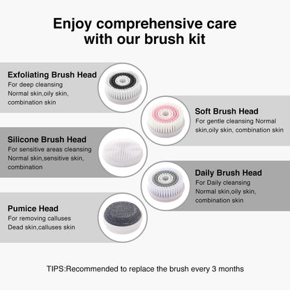 Face Scrubber Exfoliator,Facial Cleansing Brush Rechargeable IPX7 Waterproof with 5 Brush Heads,Electric Face Spin Brush for Exfoliating, Massaging and Deep Cleansing