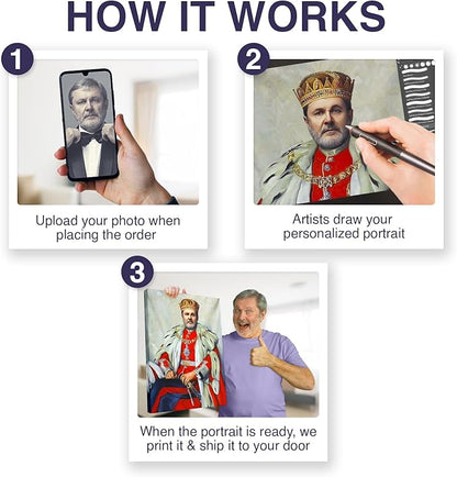 Turn Me Royal Custom Portrait from Your Photo Personalized Canvas Wall Art as Unique Birthday Gift for Men Turn him into Royalty (The Grand Monarch 24 x 36)