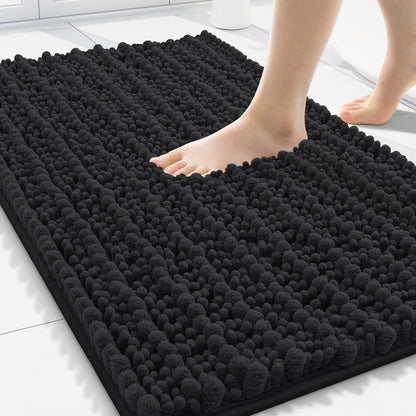 Smiry Bathroom Rugs - Extra Soft Chenille Bath Mat with Non-Slip Backing | 30x20 Inches, Black