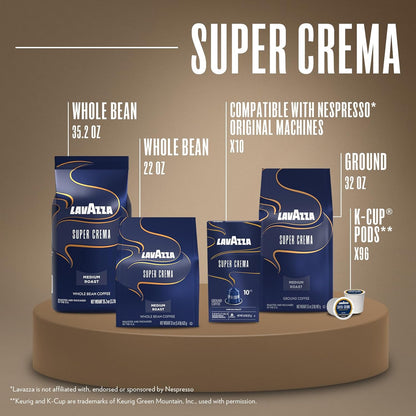 Lavazza Super Crema Capsules - Medium Roast Arabica & Robusta Blend for Nespresso Machines | 10 Count