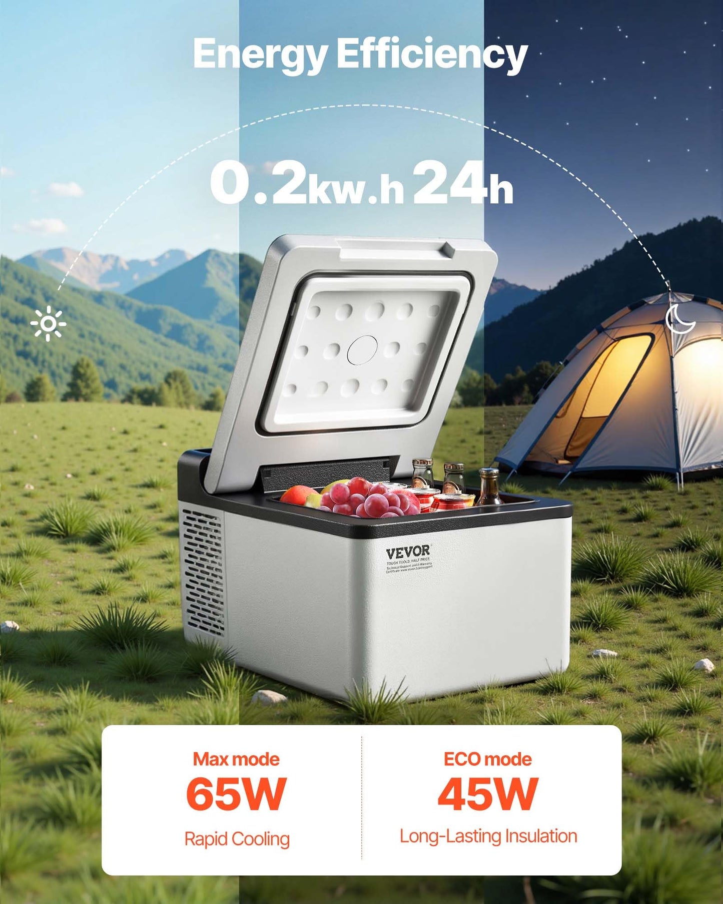 VEVOR 12V Car Refrigerator 10 QT, Portable Mini Freezer with APP Control, -4℉ to 68℉, 12/24V DC & 110-220V AC Compressor Cooler for Travel, Camping, Home, Road Trip