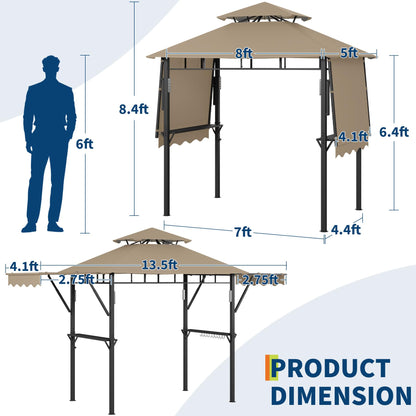 COZONY Double-Tier Grill Gazebo 13x4 ft – Heavy-Duty Steel Frame, Dual Side Awnings, Weather-Resistant Canopy, Shelves, LED Lights, Hooks, Bottle Opener – Outdoor BBQ Pavilion for Patio, Garden