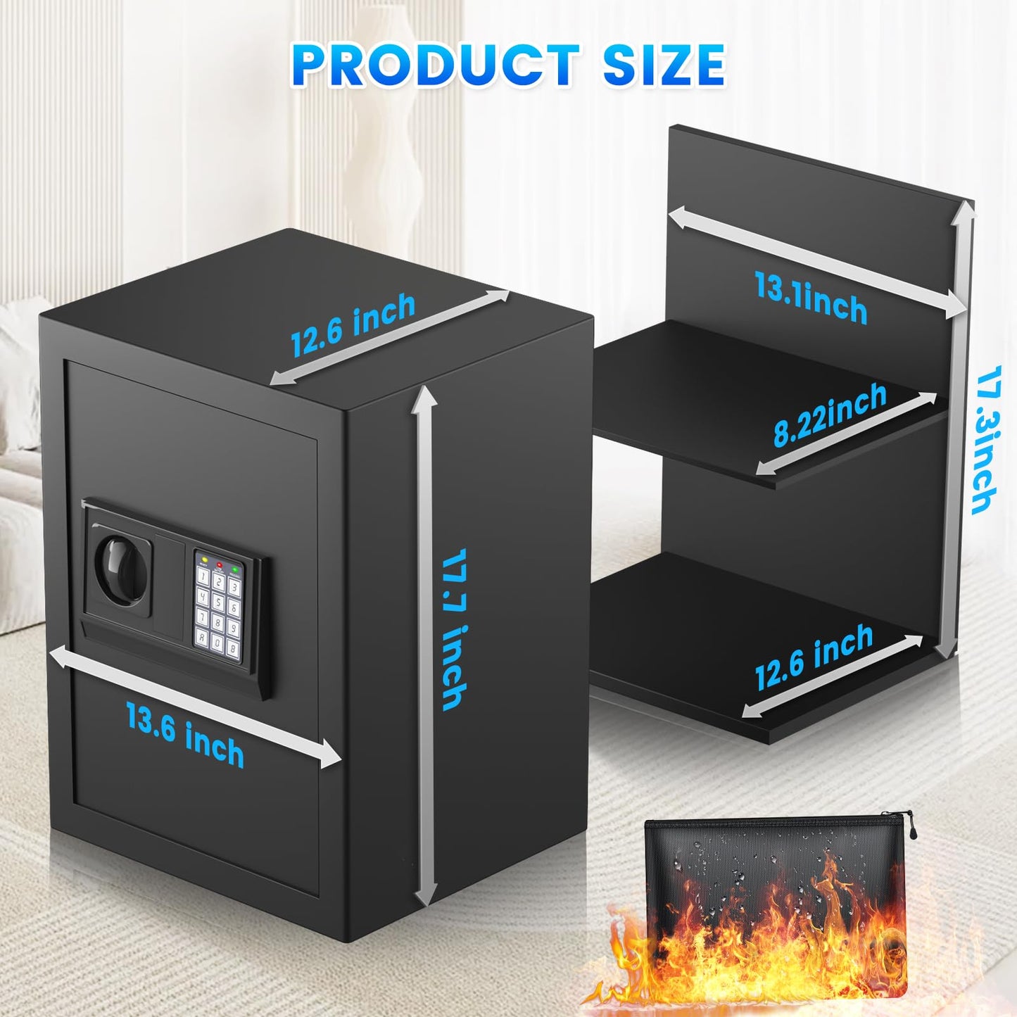 Large Home Safe 3.3 Cuft, Digital Security Safe Box with Smart Alarm System, Wall & Floor Mount Anti-Theft Safe, Removable Shelf & Mute Mode, Safe for Documents, Jewelry, Cash & Valuables