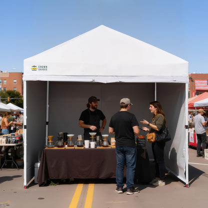 CROWN SHADES 10X10 Commercial Instant Canopy Pop Up Tent with CENTERLOK, 300D Fabric, 4 Sidewalls, White