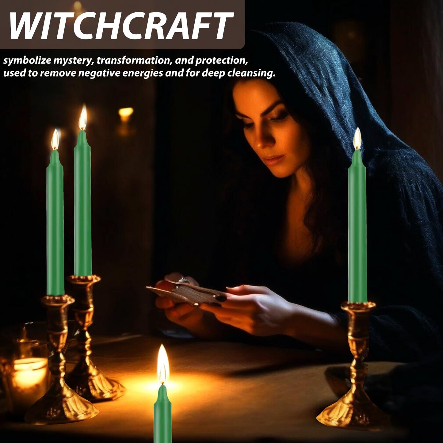 24 Pack Green Spell Chime Candles – Premium Mini Unscented Taper Candles for Rituals, Prayer, Meditation, Altar, Spells – 4" Tall – Ideal for Witches & Spiritual Practices