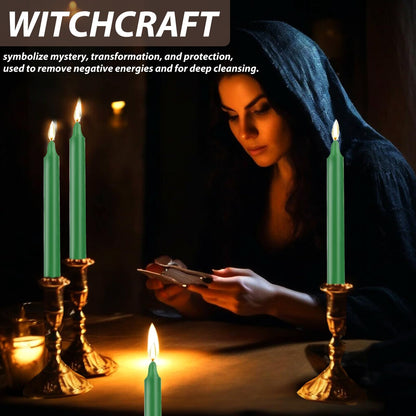 24 Pack Green Spell Chime Candles – Premium Mini Unscented Taper Candles for Rituals, Prayer, Meditation, Altar, Spells – 4" Tall – Ideal for Witches & Spiritual Practices
