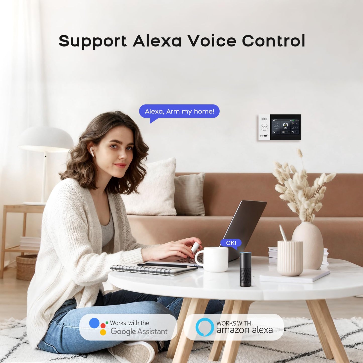 Alarm System for Home Security,24Pcs WiFi+GSM/4G Door/WindowAlarmSystem Kit,with Touch Screen & App Alerts&Auto Alarm Dial Compatible with Alexa,for Apartment,Kids Safety NO Monthly Fees