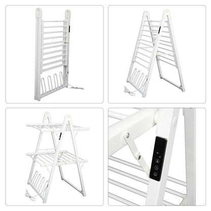 SHARNDY Electric Heated Clothes Drying Rack,Foldable Heated Garment Dryer with Timer Shut-Off Laundry Rack for Clothes Shoes Socks,Aluminum Alloy,White,Plug & Play,(39.37x25.98x23.82in)