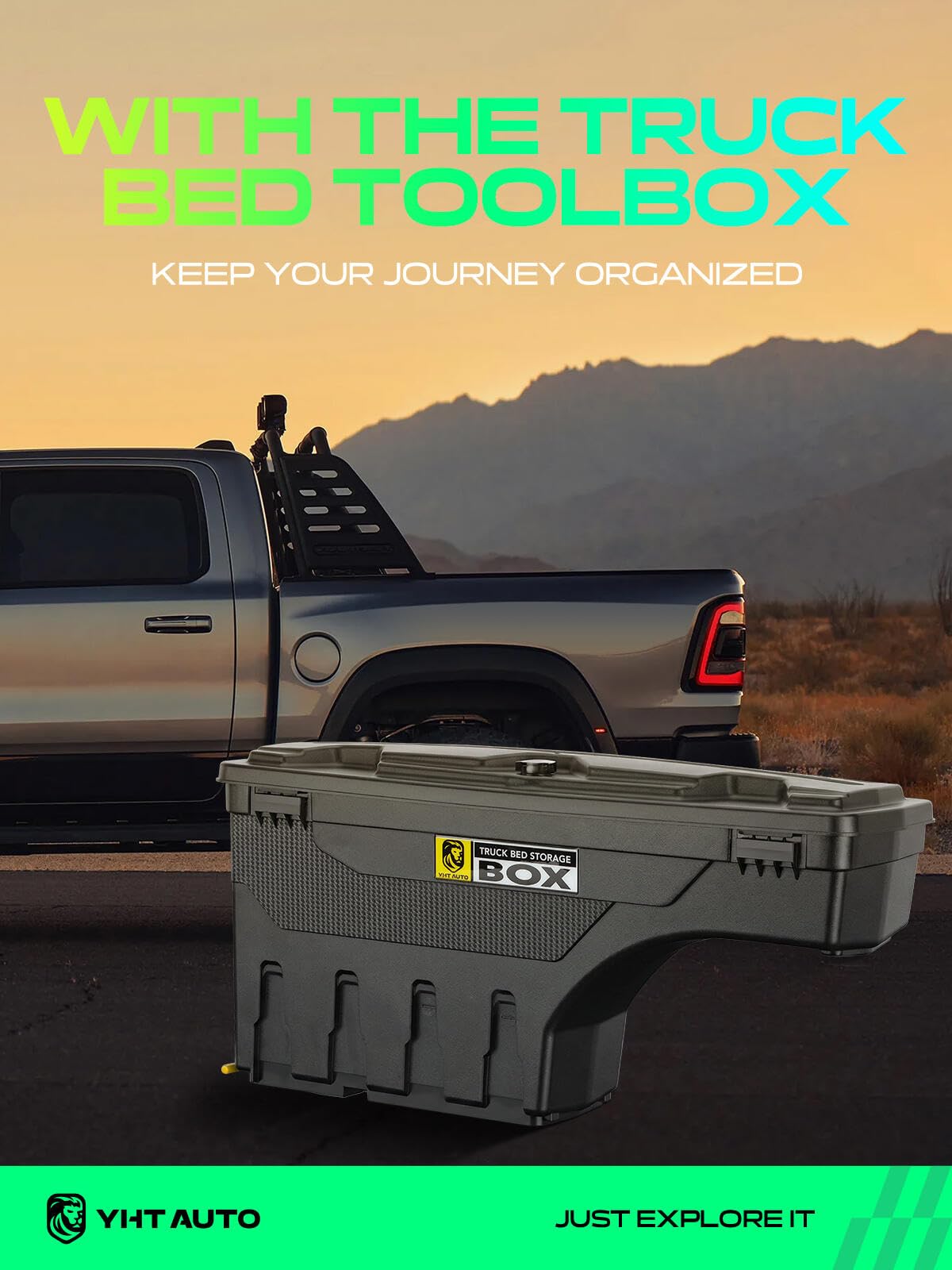 YHTAUTO Truck Bed Storage Tool Box Lockable Compatible with 1999-2007 Chevy Silverado GMC Sierra 1500/2500/3500 & HD(Fit 2007 Classic), Driver Side, Swing Waterproof Wheel Well ToolBox
