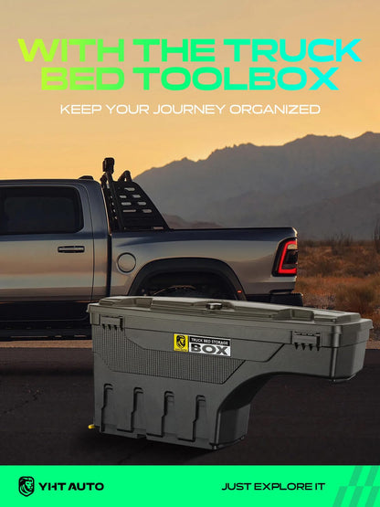 YHTAUTO Truck Bed Storage Tool Box Lockable Compatible with 1999-2007 Chevy Silverado GMC Sierra 1500/2500/3500 & HD(Fit 2007 Classic), Driver Side, Swing Waterproof Wheel Well ToolBox