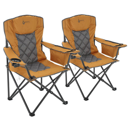 ARROWHEAD OUTDOOR 2-Pack Portable Folding Camping Quad Chair w/ 6-Can Cooler, Cup & Wine Glass Holders, Heavy-Duty Carrying Bag, Padded Armrests, Headrest & Seat, Supports up to 550lbs