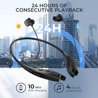 YOSDOM Neckband Bluetooth Headphones, Around The Neck Headphones 24H+ Playtime, Bluetooth Headsets with Call Vibration, Shark Jaw Design Wireless Earbuds+Noise Isolation/Built-in Mic/IPX7 Waterproof