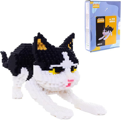 Cat Micro Building Blocks Animal Set Cow Cat DIY Mini 3D Building Toy Bricks Kit Gift for Adults and Kids 4800 Pieces (Black &amp White)