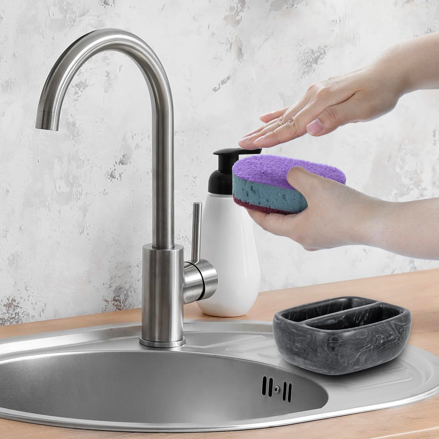 MyGift Modern Premium Clear Acrylic Sponge Holder for Kitchen Sink, Counter Dual Sponge Storage Rack, Countertop Caddy with 2 Compartments for Dish Cleaning Sponges or Scrubbing Pads