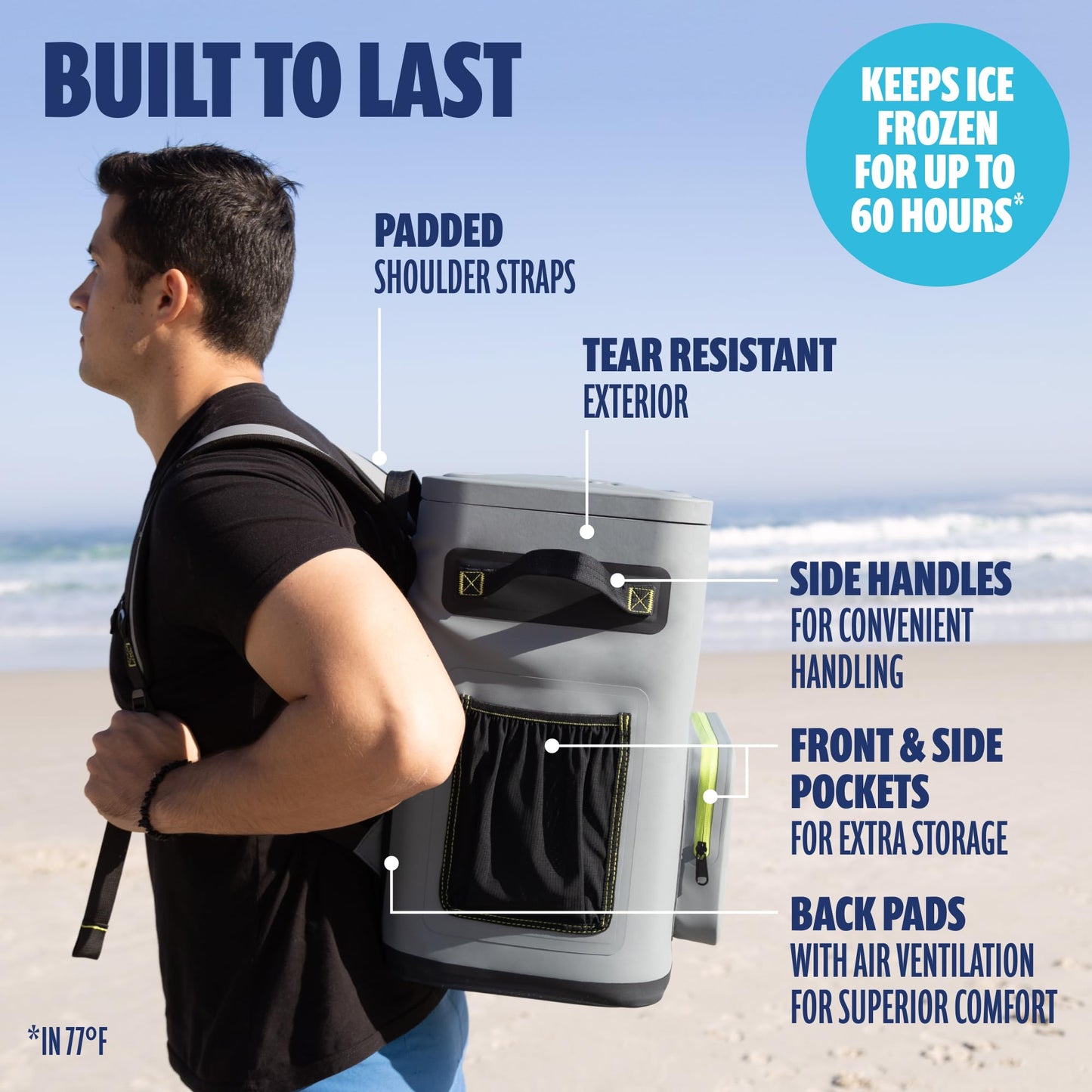 Sun Ninja Backpack Cooler - Insulated Leak Proof Beach Bag - 100% Waterproof Travel Picnic Backpacks for Men & Women - Keeps Drinks Cold for up to 48 Hours - Up to 36 Cans - Grey