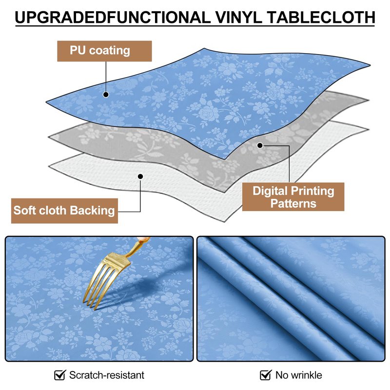 Smiry Square Table Cloth, Waterproof Heavy Duty Vinyl Tablecloths, Wipeable Washable Table Cover for Kitchen and Dining Room (Light Blue, 54" X 54")