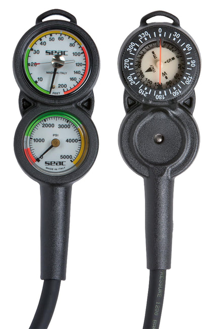 SEAC Sub Console 3 Pressure Depth Gauge and Compass, Red, One Size (0600012005000A)