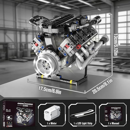 HIGH GODO V8 Engine Kit That Work Visible Car Engine Model Kit with Motor and Lights Build Your Own Car Engine Kit with App Control Kit STEM Project for Teens Adults 14+ (715 PCS)