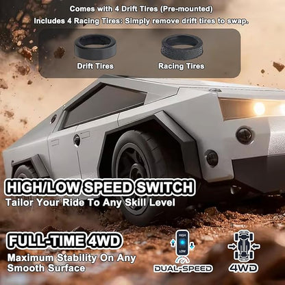 1/64 Scale Mini RC Drift Car 4WD Micro RC Car with LED Lights 2 Speed Modes &amp Portable Remote Storage Case Proportional throttle Rechargeable Desktop Toy for Adults Kids Includes 2 Sets of Ti
