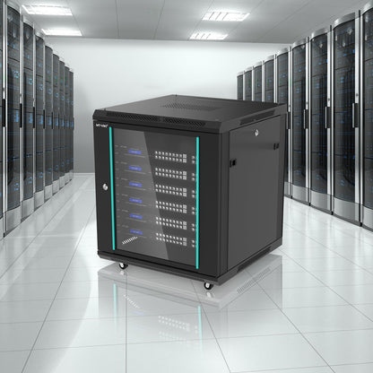 MT-VIKI 12U Server Cabinet Network Rack Vented Enclosure w/Moving Wheel, 0.8mm Thick Steel, 23.6‘’ Deep (600mm), for 19'' IT Equipment, Included 1pcs 12'' Depth Rack Shelf