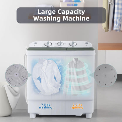 Elevon Portable Washing Machine Twin Tub 9.9 Lbs Capacity, (7.7 Lbs) and Spinner(2.2 Lbs) Combo Mini Compact Laundry Washer for Home, Apartment, Camping, RVs and Dorms, Black/White