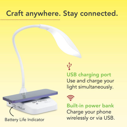 goLightly by ViviLux LED Rechargeable Desk Lamp with Wireless Charging Port, 20 Hour Battery, Portable Task Lighting for Crafts, Sewing & Study
