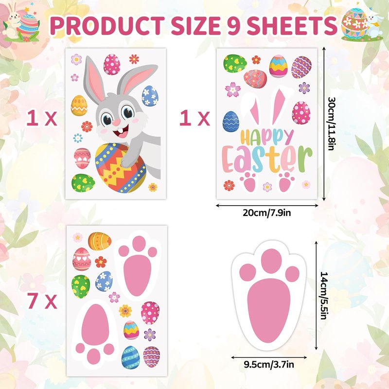 129 Pcs Easter Bunny Footprint Stickers for Floor Removable Easter Bunny Feet Paw Stickers Bunny Paw Print Easter Egg Flower Print Holiday Party Decorations Home Floor Window Decor Egg Hunting Games