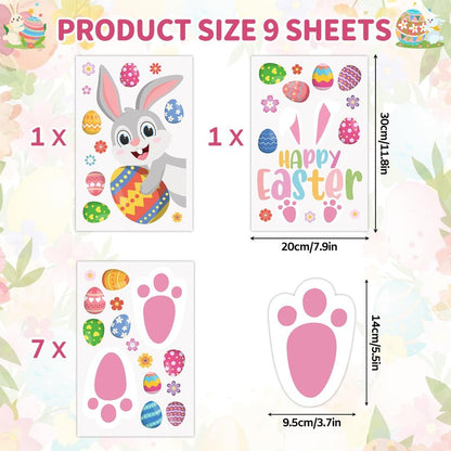 129 Pcs Easter Bunny Footprint Stickers for Floor Removable Easter Bunny Feet Paw Stickers Bunny Paw Print Easter Egg Flower Print Holiday Party Decorations Home Floor Window Decor Egg Hunting Games