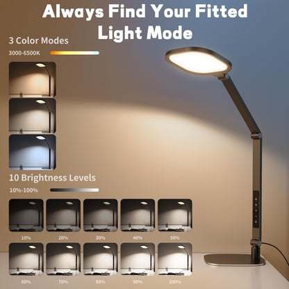 LitONES LED Desk Lamp for Home Office, 15W Desk Light with CRI >95, Memory & Timer Function, 1200LM Dimmable Computer Light for Video Calls, Conference, Reading, Study (Black-2packs)