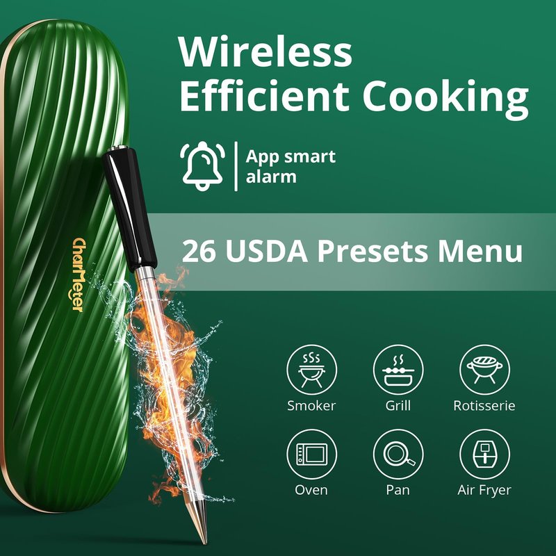 Meat Thermometer Digital Wireless, Bluetooth Smart Meat Thermometer with APP 500FT Remote for Grilling and Smoker,Portable Cooking Temperature Probe for Oven, Outside Grill and BBQ | IP67 Waterproof
