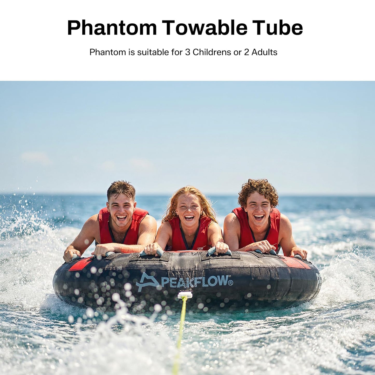 PEAKFLOW Towable Tube,Boat Tube,2-3 Rider Models,Tubes for Boating,PVC Liner and Full Nylon Cover,EVA Foam Pads and 6 EVA Handles,Swift Connect Rapid Boston Valve, 64x64Inches Inflated,Phantom Series