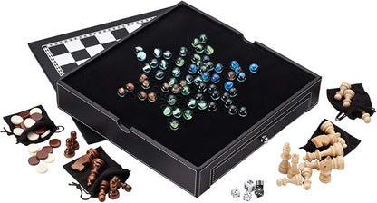Mainstreet Classics Broadway 5-in-1 Combo Board Game Set: Chess Checkers Backgammon Chinese Checkers and Dice Games