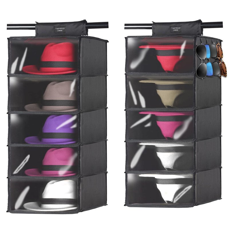 TreeHouse London XL Fedora Hat Rack with Dust Cover - Closet Hanging Cap Organizer - Pack of 2 Cowboy Hat Holder - Storage Shelf Organizer for Men & Women - For Bowler & Wide Brim Hats, Dustproof