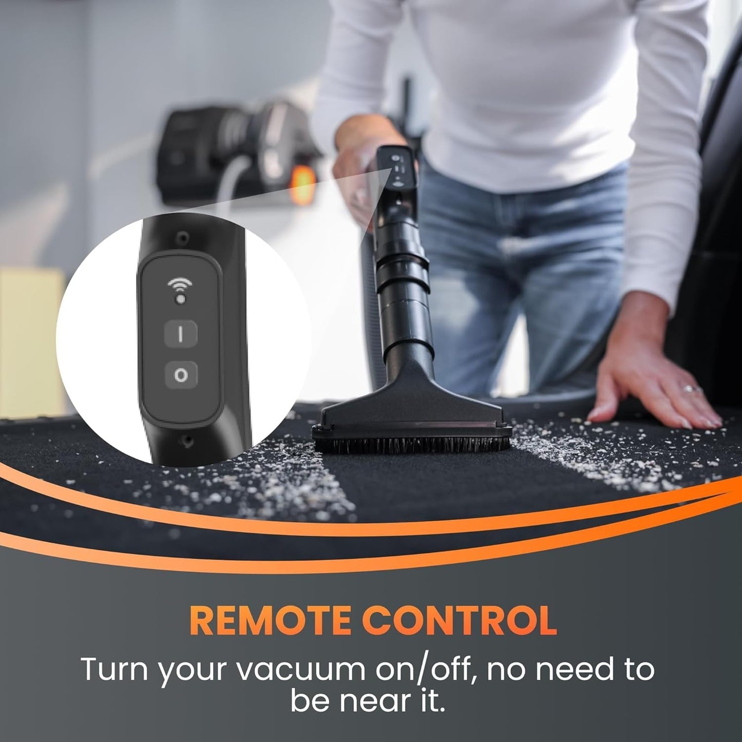 Giraffe Tools Grandstorm Retractable Vacuum Cleaner Wall-Mounted, Shop Wet Dry Vacuum Cleaner with 6 Nozzles for Car Detailing Remote Control Garage Vacuum, Grey, 30ft Hose