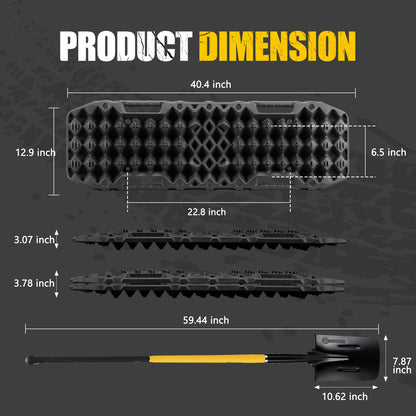BUNKER INDUST Traction Board Recovery Kit, 2 Pcs Gen 7th Recovery Track with Carry Bag, Side Mount Bracket Kit with Lock, 1 Pcs 59 inch Square Shovel for Garden,Digging,Camping, 4x4 Off-Road