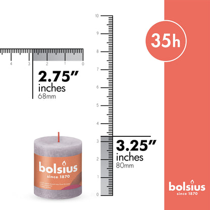 BOLSIUS 4 Pack Frosted Lavender Rustic Pillar Candles - 2.75 X 3.25 inches - Premium European Quality - Includes Natural Plant-Based Wax - Unscented Dripless Smokeless 35 Hour Party Décor Candles