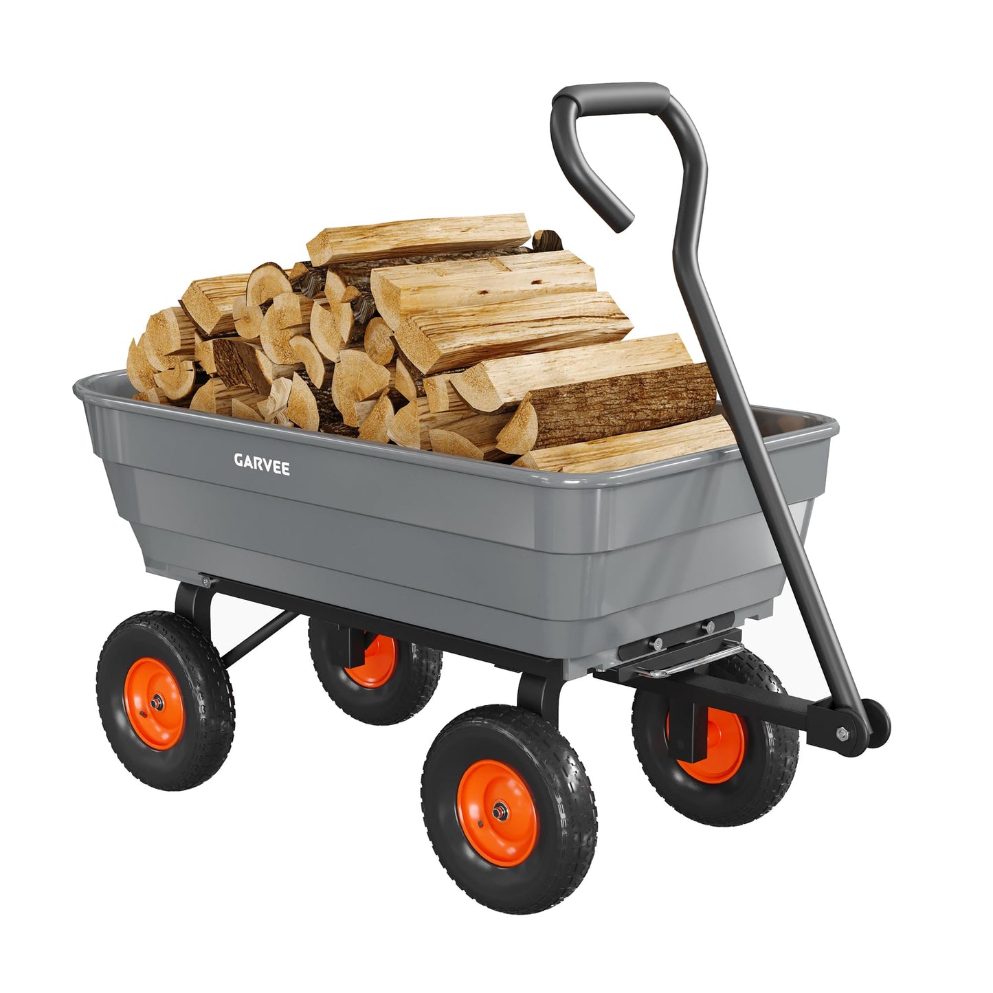 GarveeLife Poly Garden Dump Cart, 600 lb Wheelbarrow Yard Cart with 10 in Wheels, Quick-Dump & Towable Utility Wagon for Yard, Soil, Rocks（Gray）